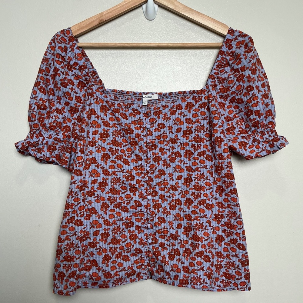 Madewell Smocked Top Womens 6 Button Front Piccola Floral NWT - Picture 2 of 6